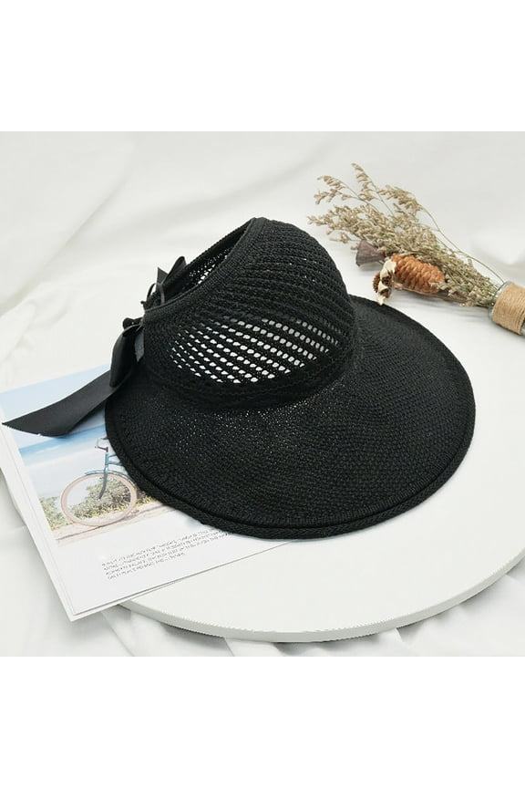 Black Women's Sun Hats, Foldable Wide Brim Straw Hats Sun Visors For Women Bow Beach Hat Summer,Women's Accessories Sun Hats