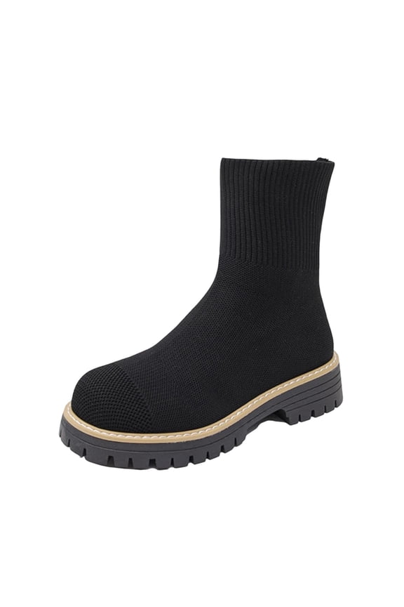 Black Womens Ankle Boots Sock Boots Knit Stretchy High Heel Chunky Heel Booties Pointed Toe Casual Fashion Outdoor Indoor Shoes Size 42