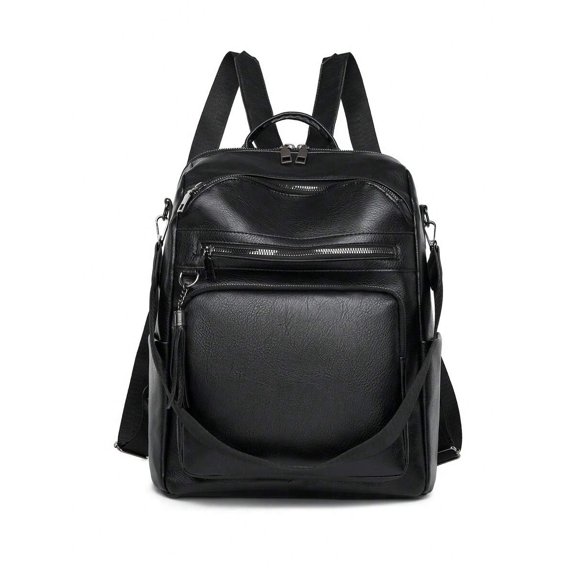 Black Womens Backpack With Zippered Pockets