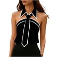 thumbnail image 1 of Black Womens Basic Tops Color Block Blouses for Ladies Sleeveless Off The Shoulder Collared Turtleneck Neck Backless Halter Fall Summer Shirts 2026 Clothing XL, 1 of 7
