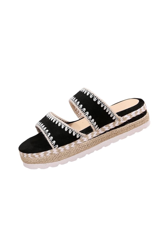 Black Womens Black Fashion Slides Summer Chunky Sole Flat Sandals Outdoor Casual Size 8