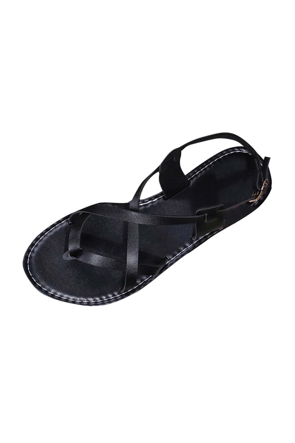 Black Womens Black Wrap Around Flat Sandals With Multiple Straps Casual Vacation Fashion Footwear For Summer