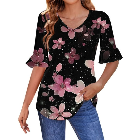 Black Womens Blouses 3/4 Length Sleeves Womens Tops Blouses for Women Casual Tops Trendy Shirts Spring Clothes 2025 Ladies Tops and Blouses