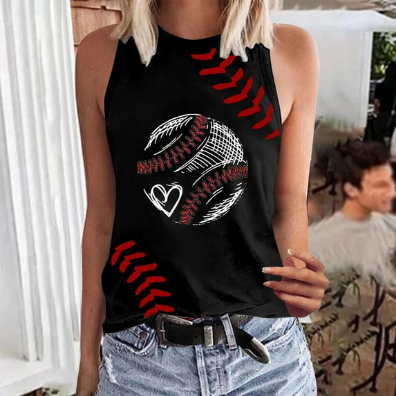 Black Womens Blouses Baseball Shirt Women Baseball Mom Tank Tops Graphic Tee Cute Workout T Shirts Casual Summer Sleeveless Vest Ladies Tops and Blouses