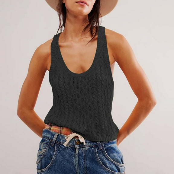 Black Womens Blouses Women's Fashion Solid Color Knitted Vest Top Ladies Tops and Blouses