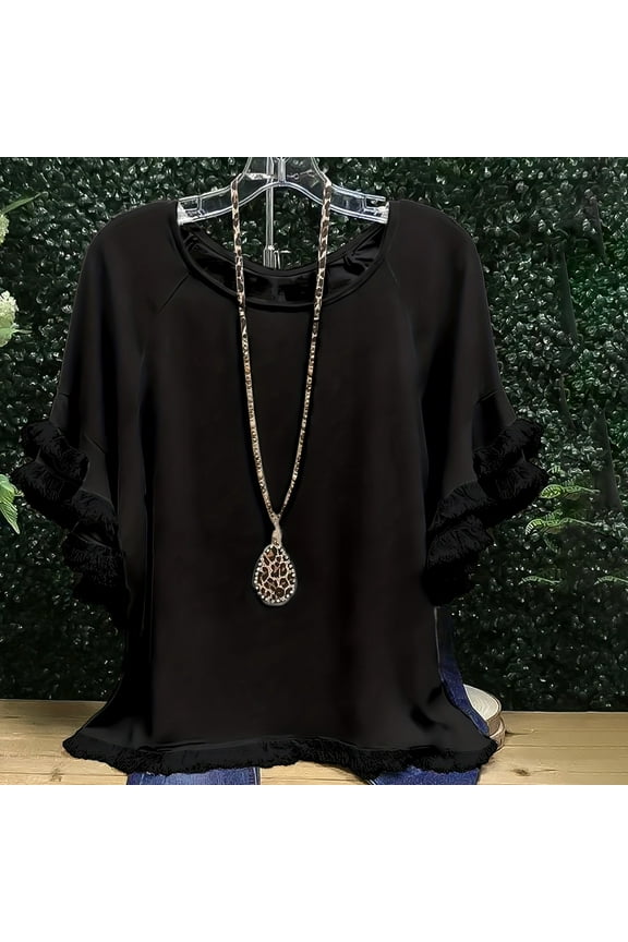 Black Womens Blouses Womens Plus Size Tops Tunic Short Sleeve Crew Neck Shirts Casual Soft Blouse 1XL 5XL Ladies Tops and Blouses