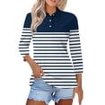 thumbnail image 1 of Black Womens Blouses Womens Shirts Three Quarter Length Summer Striped Print Tops Collared Button Down T Shirts Breathable Trendy Tunic Tops Ladies Tops and Blouses, 1 of 4