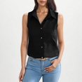 thumbnail image 1 of Black Womens Blouses Womens Sleeveless Tops Casual Down Collared Shirt Linen Tank Tops Loose Fit Blouse Work Outfits Ladies Tops and Blouses, 1 of 6