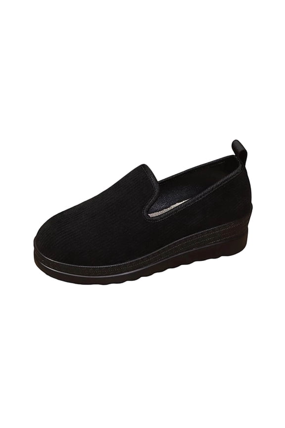 Black Womens Casual And Winter All Match Loafers Solid Color Round Toe Flat Thick Sole One Foot Shoes Black
