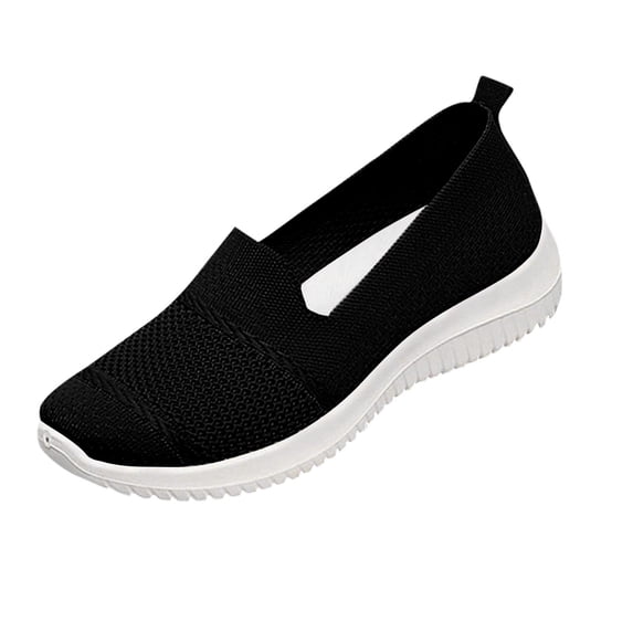 Black Womens Knit Shoes Solid Color Slip On Low Top Lightweight Comfort Soft-Sole Wedge Heel Breathable Spring And Summer Everyday Shoes Size 36