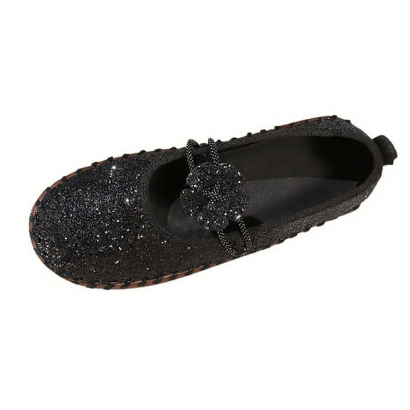 Black Womens Casual Loafers With Flat Bottom Stitched Design Soft Sole In Black For Spring And Summer