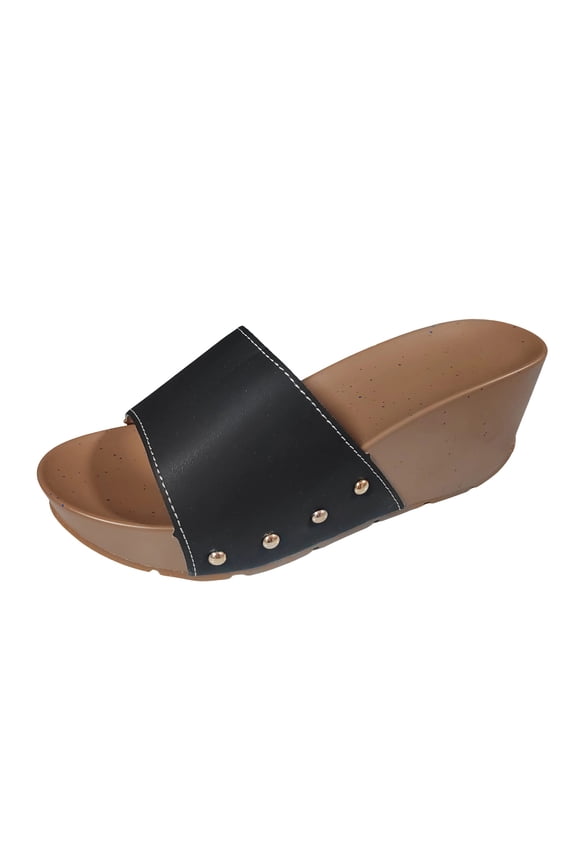 Black Womens Casual Summer Round Head Comfy Slippers Beach Casual Slipsole Shoes Comfortable Durable