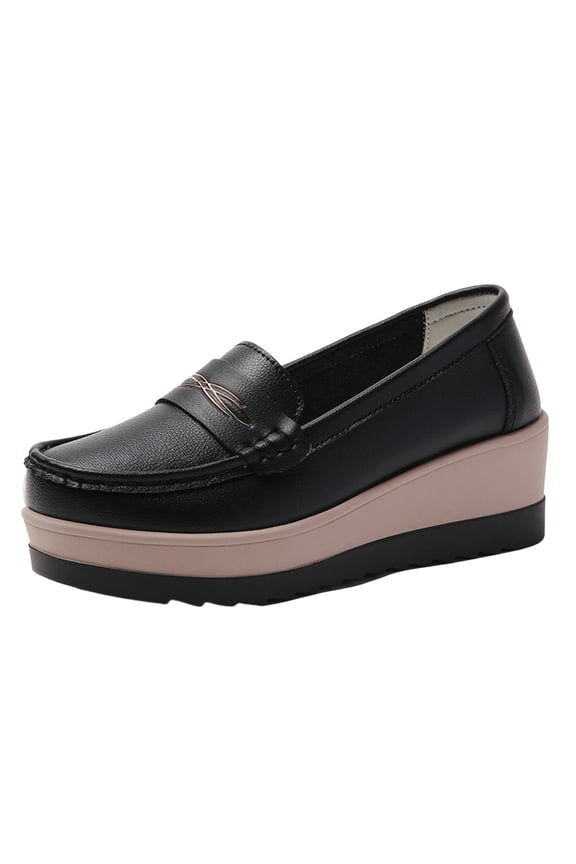 Black Womens Casual Wedges With Round Toe Breathable Comfortable Platform For Everyday Wear