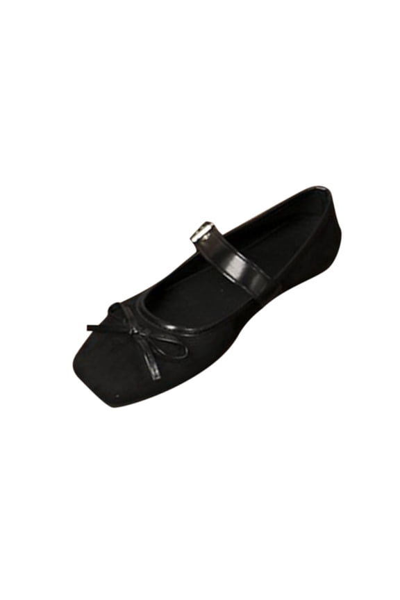 Black Womens Chic Mary Jane Flats, Decorative Bow Cap Toe Buckle Shoes For Schoolgirl Style