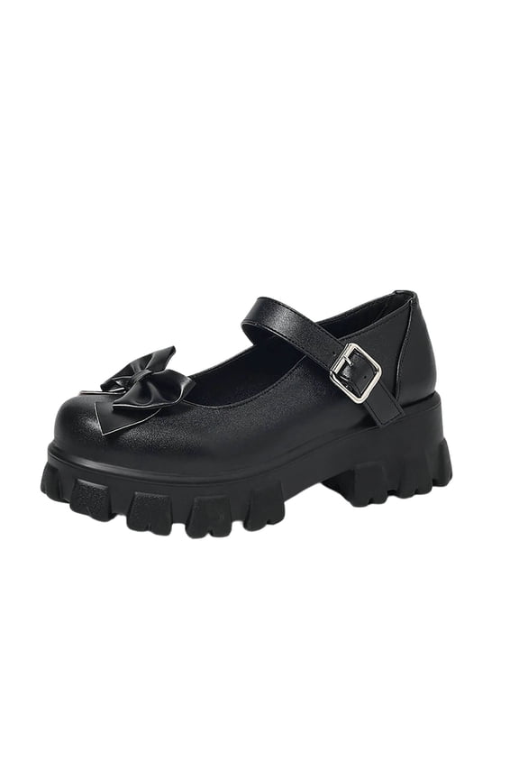 Black Womens Chunky Heel Loafers Thick Sole College Inspired 2026 Spring Summer Versatile Wear