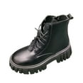 thumbnail image 1 of Black Womens Chunky Sole Boots With Lace Up And Zipper For Fall And Winter, 1 of 9