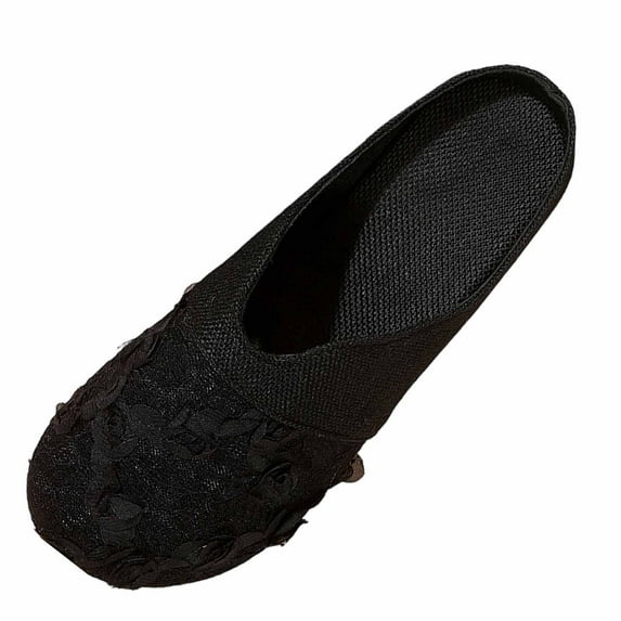 Black Womens Comfortable And Breathable Casual Lace Flat Shoes Fashionable Round Toe Versatile Solid Color Design For Leisure And Outdoor Wear Size 39