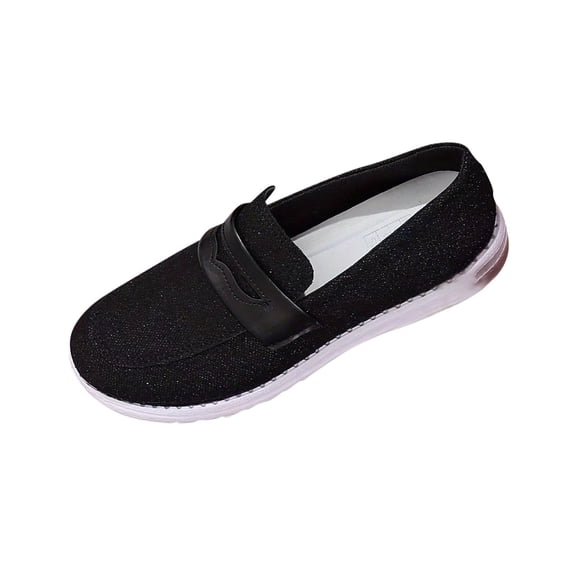 Black Womens Comfortable Slip On Flats With Round Toe And Lightweight Feel