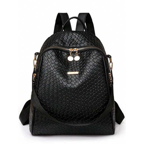 Black Womens Convertible Backpack With Gold-Tone Hardware