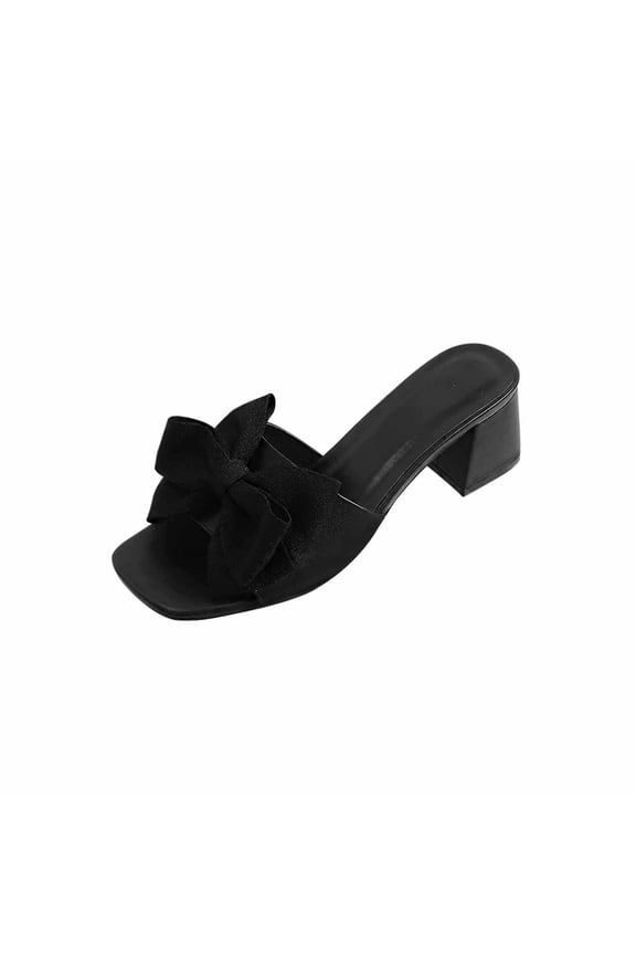Black Womens Fashion Casual Spring Summer Versatile Plus Size Bow Sandals Toe Open Toe Heel High Heels Size 37 Eu 37 Uk 4 Us 6 Foot Length 23.5Cm 9.25In