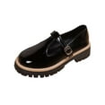 thumbnail image 1 of Black Womens Fashion Casual Versatile Loafers Breathable Solid Color Round Toe Flat Soft Sole One Strap Leather Shoes Size 38 Eu 37.5 Uk 45 Us 6.5 Foot Length 24Cm 9.45In, 1 of 9
