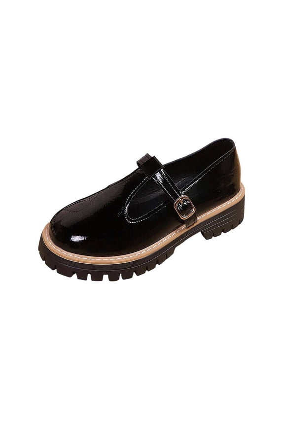 Black Womens Fashion Casual Versatile Loafers Breathable Solid Color Round Toe Flat Soft Sole One Strap Leather Shoes Size 38 Eu 37.5 Uk 45 Us 6.5 Foot Length 24Cm 9.45In