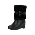 thumbnail image 1 of Black Womens Fashion Casual Winter Warm Faux Fur Lined Round Toe Platform Wedge Ankle Boots Bow Detail Short Boots Size 43 Weight Approx 2.07 Lbs, 1 of 9