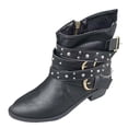 thumbnail image 1 of Black Womens Fashion Mid Calf Boots With Chunky Chain Buckle And Low Heel Design In Black For Fall, 1 of 9