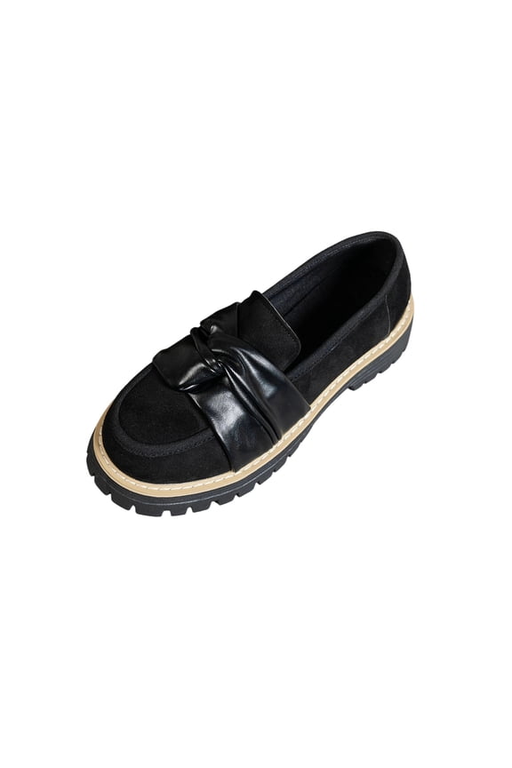Black Womens Fashion Platform Loafers Low Top Casual Thick Sole Comfortable Spring Summer