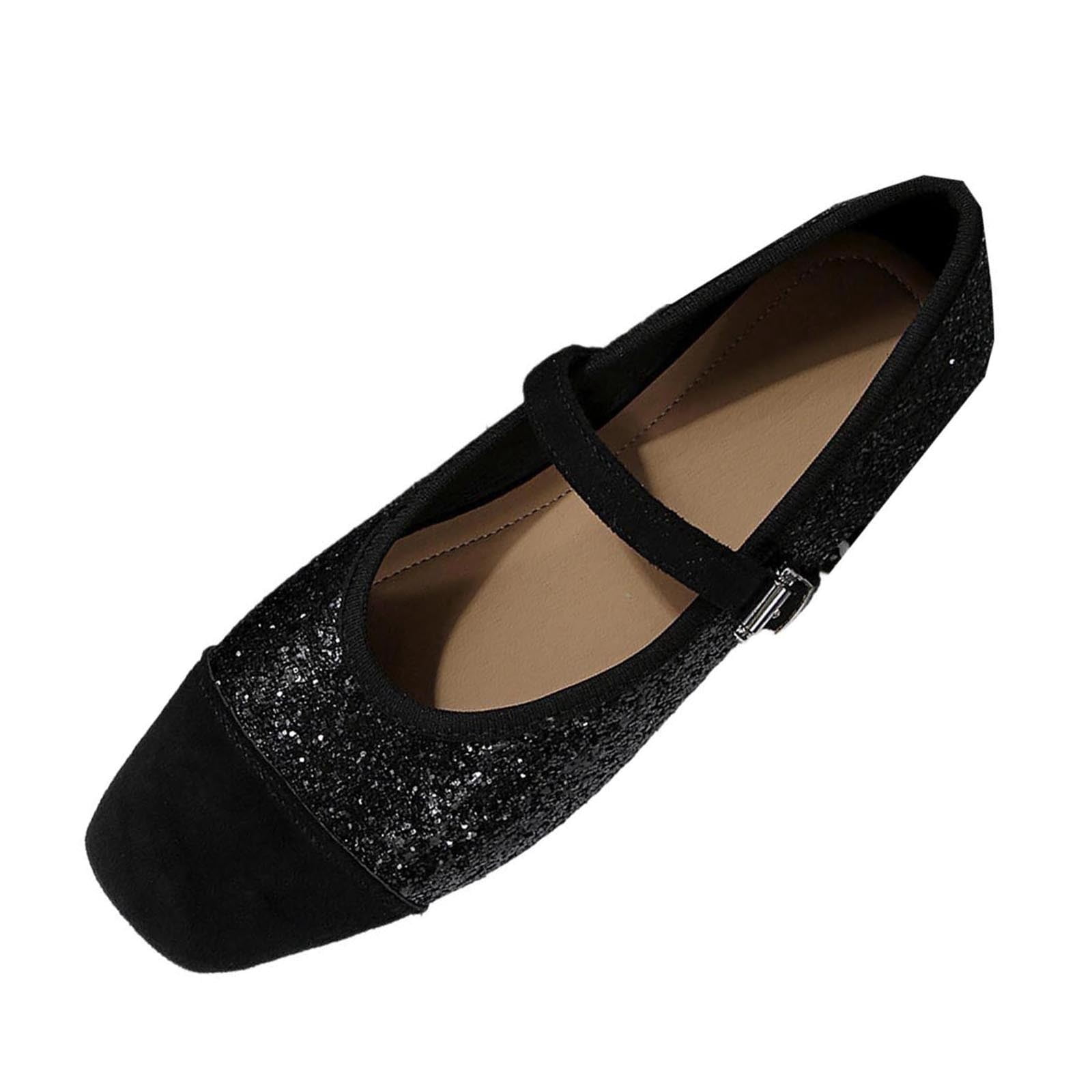 Black Womens Fashionable Solid Color Buckle Flat Shoes Mary Jane ...