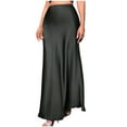 thumbnail image 1 of Black Womens Faux Satin Silk Casual Skirt for Women Pencil Plain Maxi Long 2025 Clothes Fashion M, 1 of 7