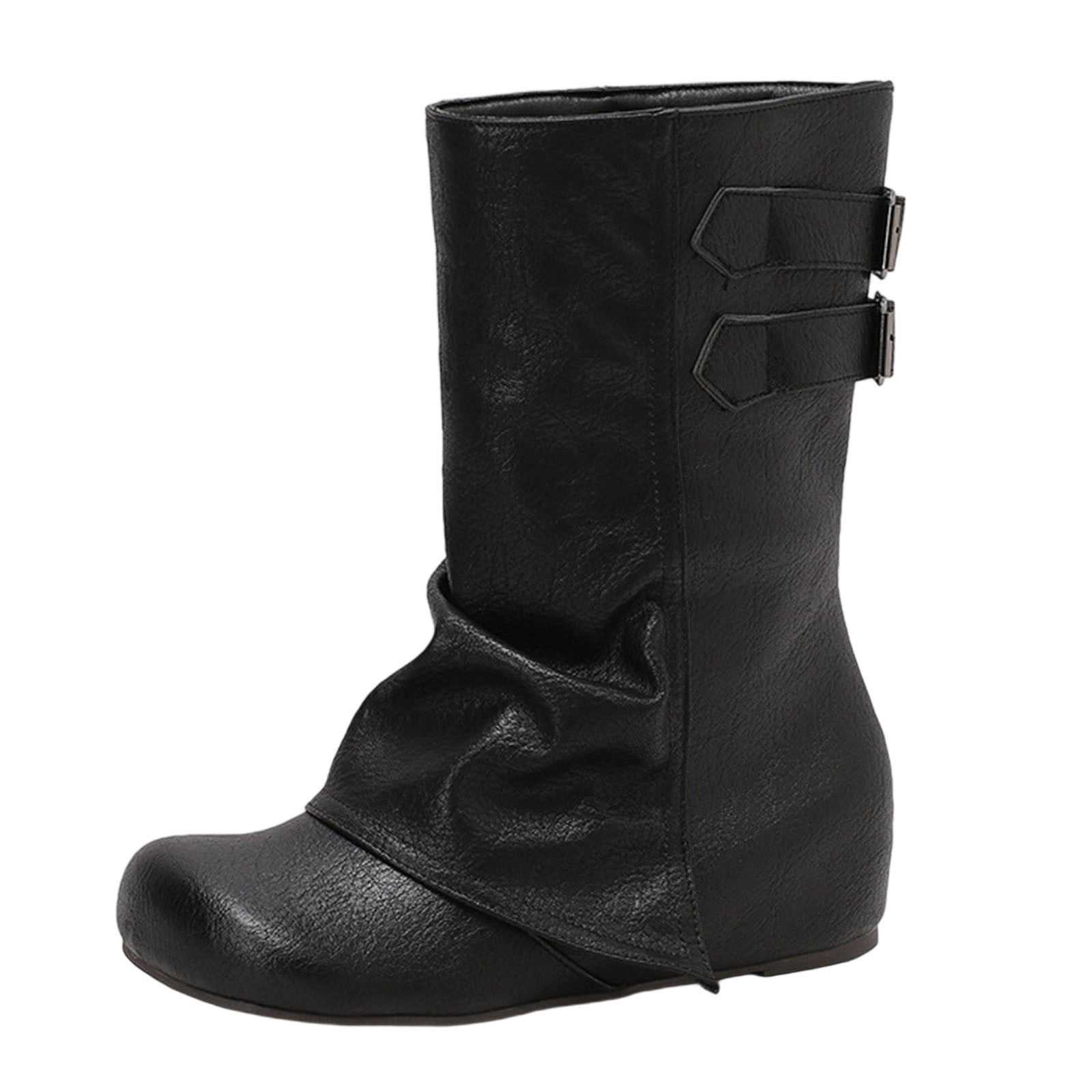 Black Womens Flat Ankle Boots With Front Tie Round Toe Warm Fleece ...