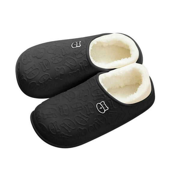 Black Womens Fleece Lined Slippers For Women Indoor Outdoor Winter Warm Closed Toe Heel Back Flat Slip On House Shoes Cozy Soft Comfort Size 36