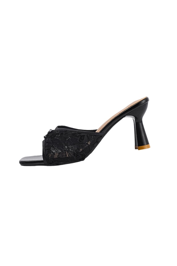 Black Womens Floral Mesh Heels Pointed Toe Breathable Comfortable Non Slip Lightweight For Spring And Summer Dress Shoes Support