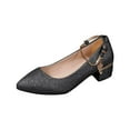 thumbnail image 1 of Black Womens High Heel Sandals With Flower Pendant Pointed Toe Buckle Thick Heel Fine Glitter For Summer Casual Dressy Wear Size 37, 1 of 9
