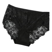 VONCOS Black Womens Lace Underwear Mid Rise Briefs, Floral Stretch Panties for Everyday Comfort, Soft Polyester Spandex, 1-Pack,Size L