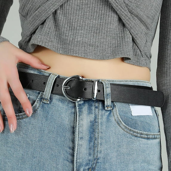 Black Womens Leather Belts For Jeans Dresses Fashion Gold Buckle Ladies Belt