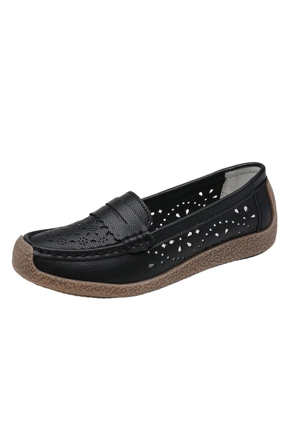 Black Womens Loafers Summer Slip On Thick Sole Lightweight Non-Slip Bean Flats Fashion Casual Soft Breathable Comfortable Daily Wear Walking Shoes Size 39