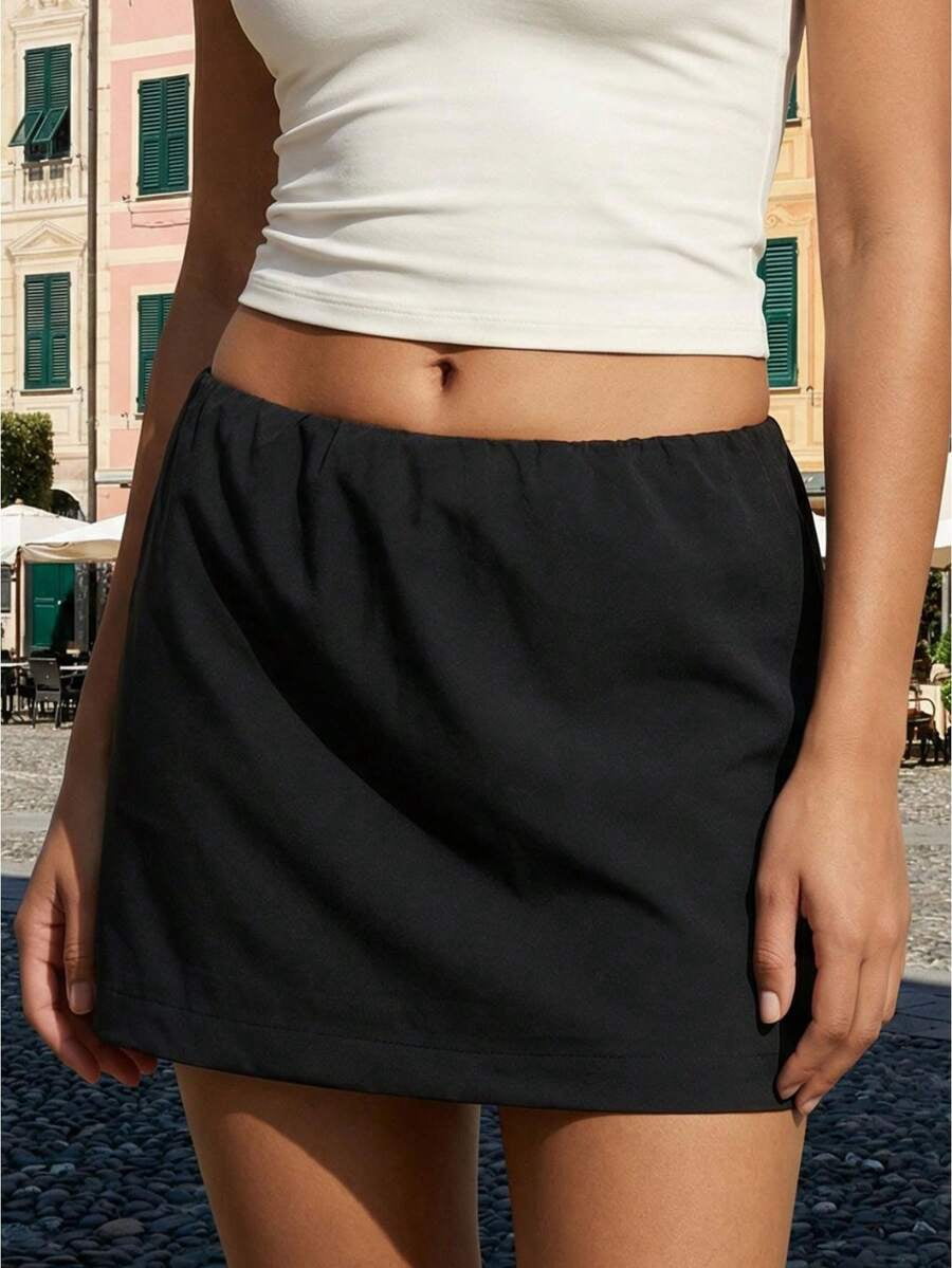 Black Womens Low Waist Mini Skirt Solid Color Bodycon For Daily Travel ...