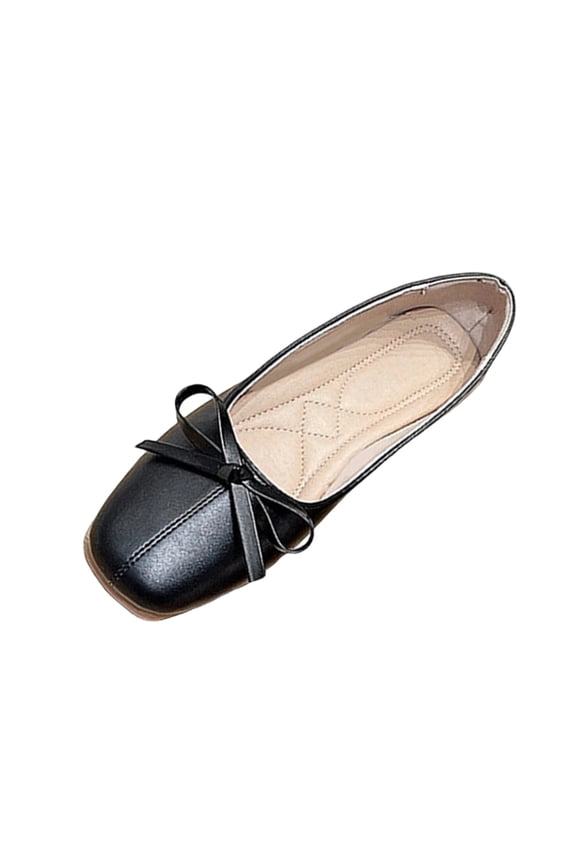 Black Womens Mary Jane Flats Satin Ruffled Round Toe Slip On Bow Accent Lightweight Soft Sole Breathable Spring Summer Easy Wear Footwear Size 43