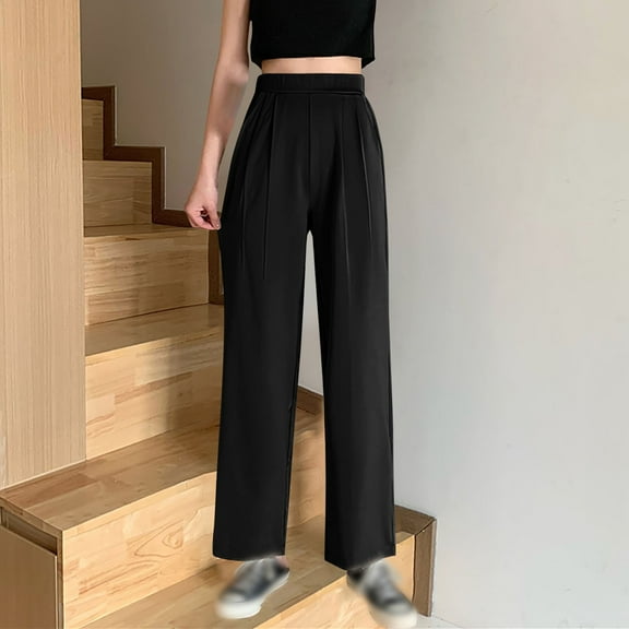 Black Womens Pants 2025 New Women's High Waisted Straight Leg Casual Trousers Casual Pants Women