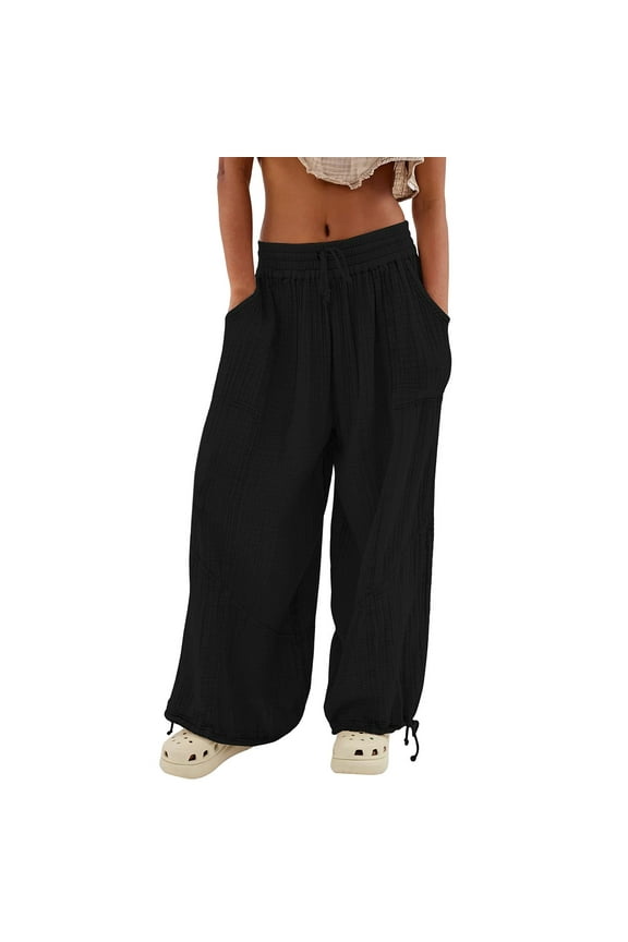 Black Womens Pants Cargo Pants Baggy Wide Leg Pants Black Loose High Waist Sweatpants Multi Pockets Trousers for Women Dressy Casual