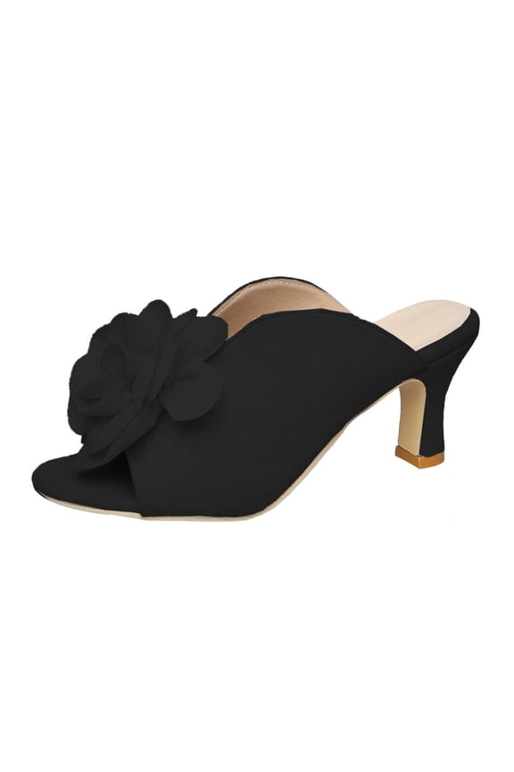 Black Womens Peep Toe Heels Floral Design High Heel Shoes For Women Dressy Ladies Shoes With Slip On Style For Casual Occasions Size 37