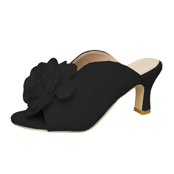 Black Womens Peep Toe Heels Floral Design High Heel Shoes For Women Dressy Ladies Shoes With Slip On Style For Casual Occasions Size 39