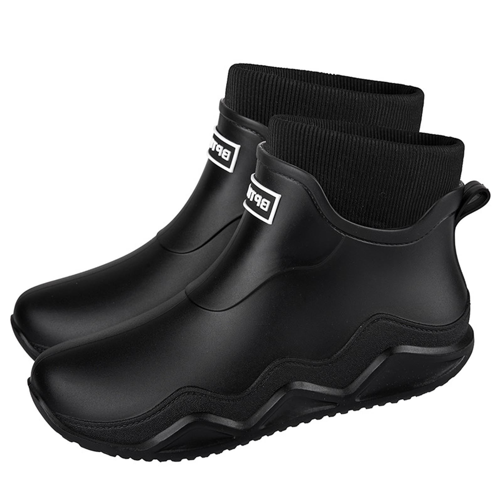 Black Womens Rain Boots Water Shoes Low Top Rubber Sole Casual Outdoor Indoor Non Slip Shoes With Letter Design And Warm Lined For Cold Weather Size 42