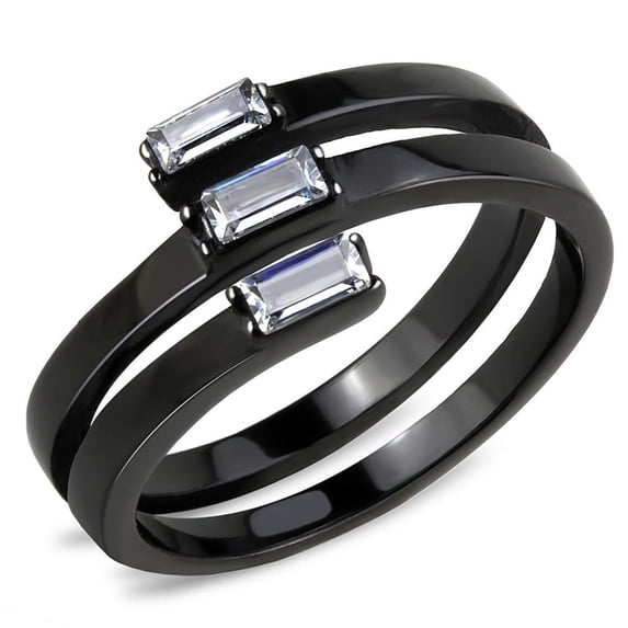 Black Womens Ring Anillo Para Mujer Stainless Steel Ring with AAA Grade CZ in Clear Addis
