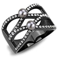 thumbnail image 1 of Black Womens Ring Anillo Para Mujer Stainless Steel Ring with Pearl in Gray, 1 of 5