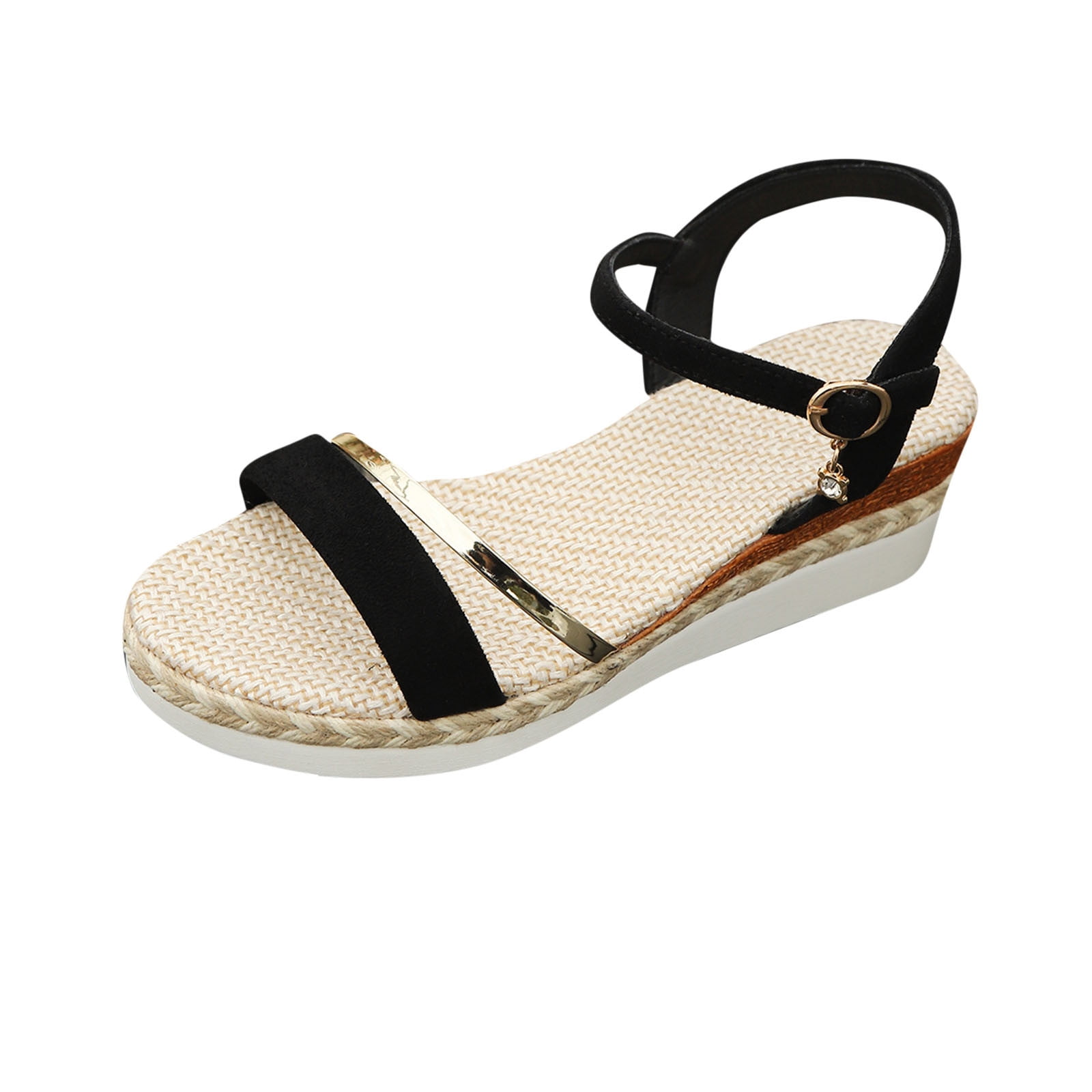 Black Womens Roman Beach Round Toe Wedge Sandals, Bohemian Style Casual ...