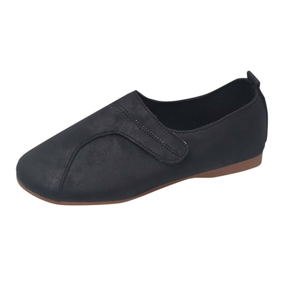 Black Womens Round Toe Flat Shoes With Breathable Design For Fall Casual Wear In Black