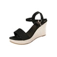 thumbnail image 1 of Black Womens Round Toe Wedge Sandals Featuring One Strap For Plus Size Spring Summer Casual Beach Wear, 1 of 9